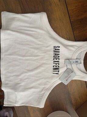 Savage X Fenty White Ribbed Logo Crop Tank